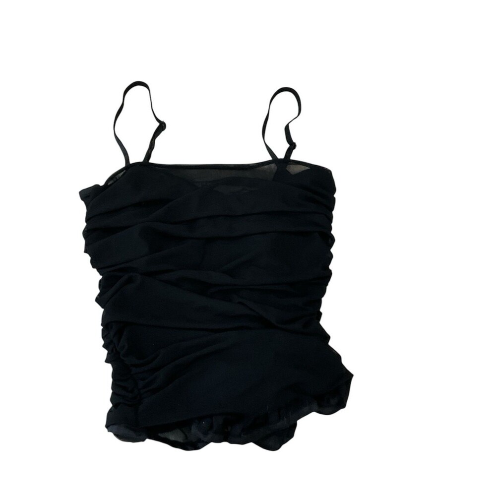 Zara Black Ruched Spaghetti Strap Tank Top Sz S